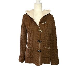 Cabela’s brown cable knit hooded cardigan sweater - L